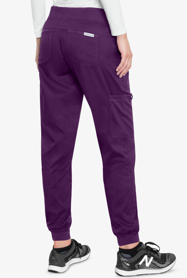 Med Couture Touch Women's 5-Pocket STRETCH Cargo Yoga Jogger Scrub Pants - Eggplant - 2