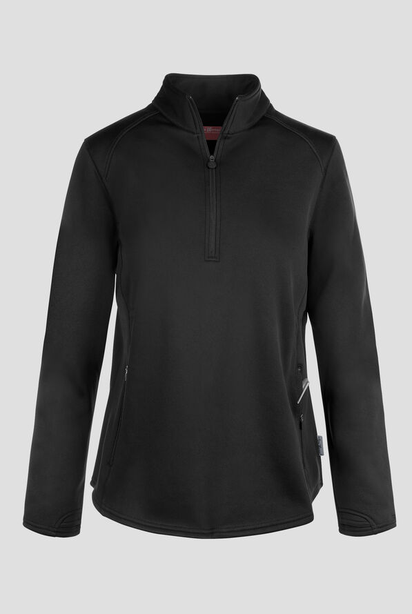 Zavate Ava Therese Women's 2-Pocket Half Zip Pullover Fleece Scrub Top - Black - 1