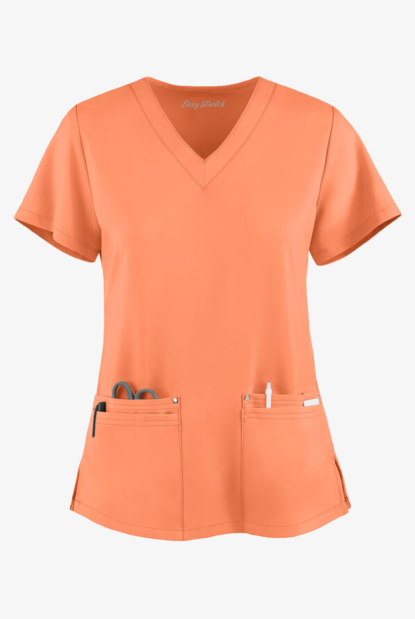 Easy STRETCH Lina Mitered Women's 4-Pocket V-Neck Scrub Top - Coral Haze - 1