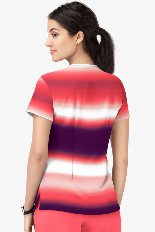 Easy STRETCH Subtle Stripes Bright Coral Print Scrub Top, UA Scrubs