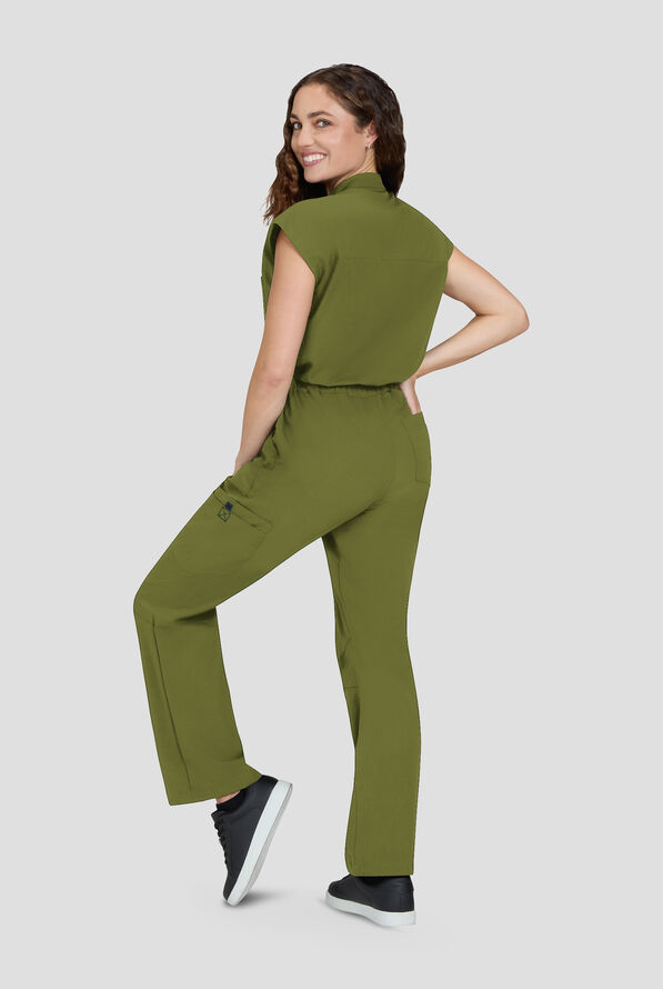 koi Solis Anja Women's 9-Pocket STRETCH Zip Front Dolman Sleeve Scrub Jumpsuit - Martini Olive - 4
