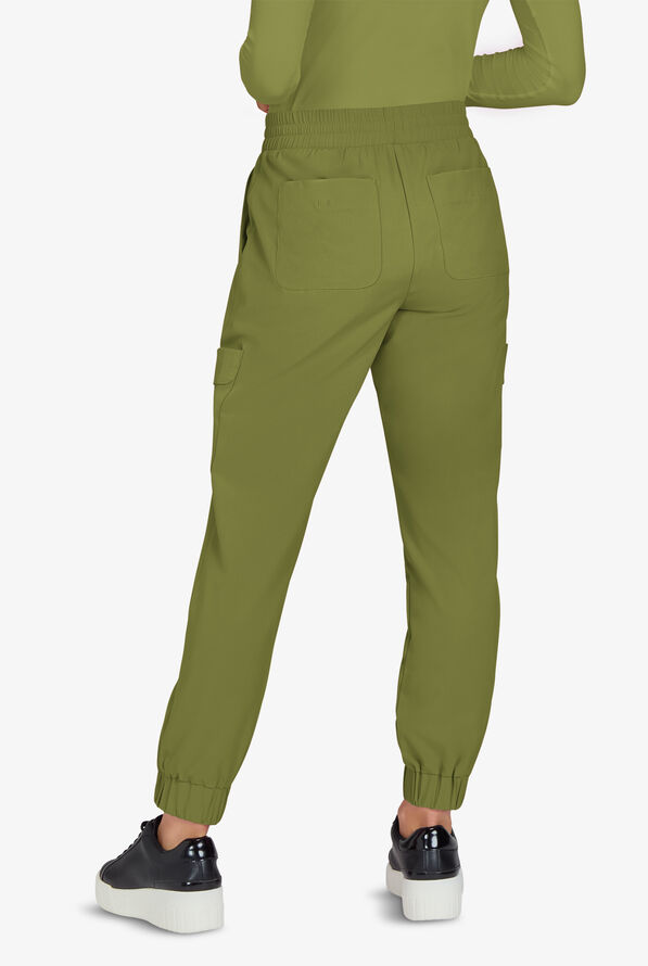 Planet koi Terra Women's 6-Pocket STRETCH Drawstring Waist Cargo Jogger Scrub Pants - Martini Olive - 3