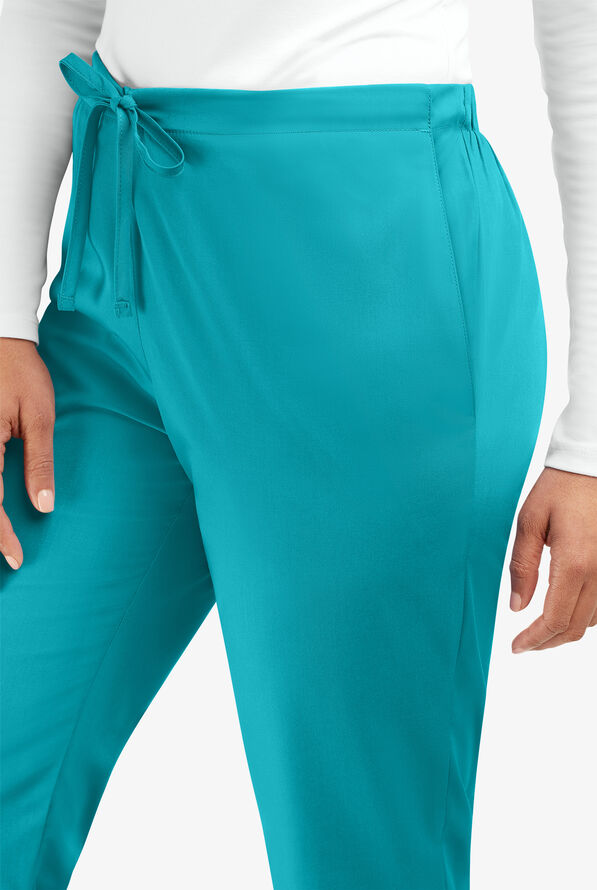 Cherokee Workwear Women's 3-Pocket Flare Leg Drawstring Scrub Pants - Teal Blue - 2