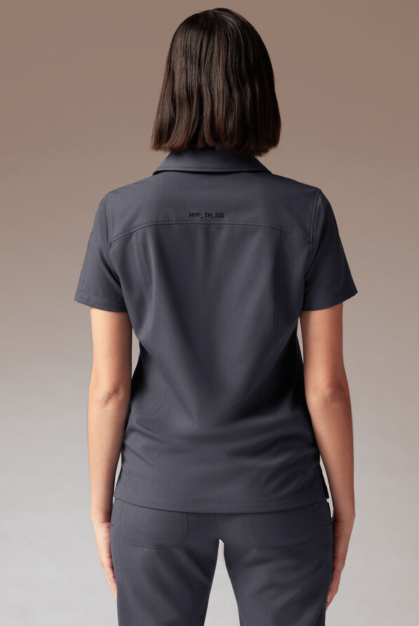 Hypothesis A-S All Situation Women’s 3-Pocket Polo Neck Scrub Top - Pewter - 3
