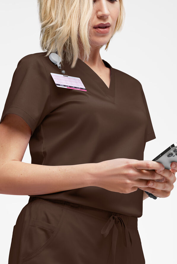 Butter-Soft STRETCH Women's V-Neck Tuck In Top - Coffee Bean - 2