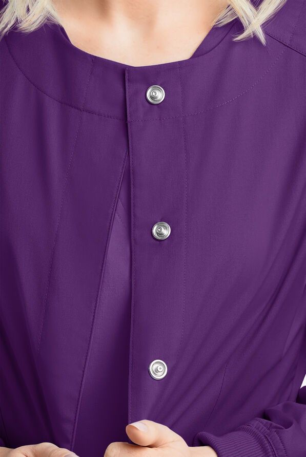 Butter-Soft STRETCH Women's 2-Pocket Long Sleeve Snap Front Scrub Jacket - Eggplant - 3