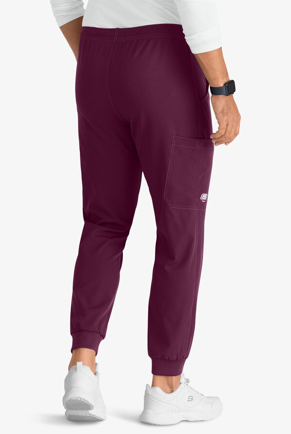 Skechers by Barco Structure Men's 3-Pocket STRETCH Cargo Jogger Scrub Pants - Short - Wine - 4