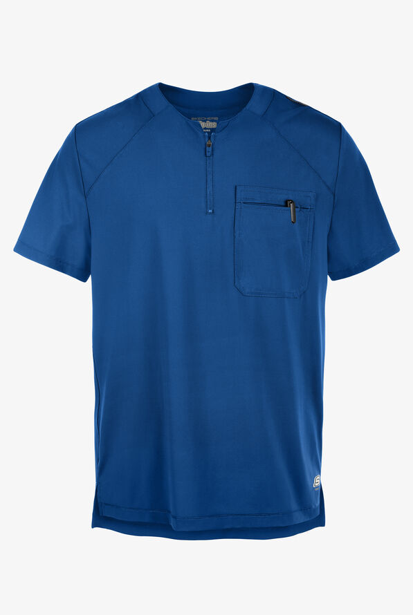 Skechers by Barco Slip-ins Flex Men's 1-Pocket STRETCH Tuck In Zipper Round Neck Scrub Top - Royal - 1