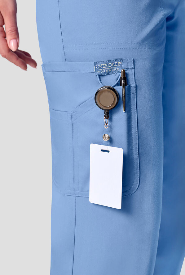 Cherokee Workwear Revolution Women's 12-Pocket STRETCH Drawstring Straight pant - Ceil Blue - 3
