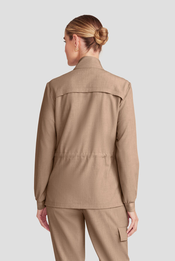 Healing Hands Quest Women's 4-Pocket STRETCH Zip Front Utility Scrub Jacket - Desert Taupe - 4