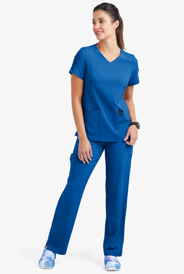 Blusa médica EASY STRETCH Kylie con detalle entrecruzado y 5 bolsillos para mujer - Royal - 2