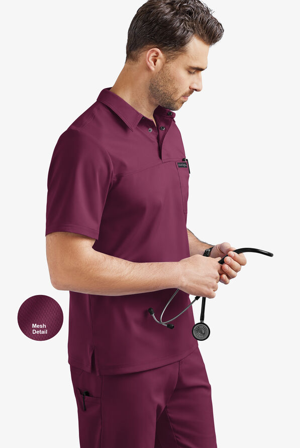 Advantage STRETCH Men's 3-Pocket Short Sleeve Polo with Back Air-Mesh Panels - Wine - 4
