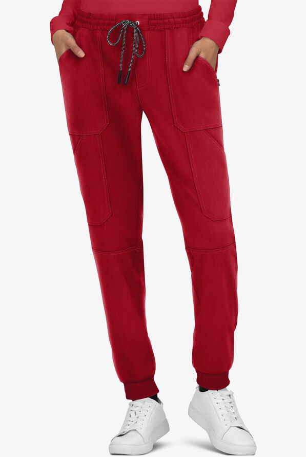 koi Next Gen Good Vibe Women's 7-Pocket STRETCH Jogger Scrub Pants - Ruby - 1