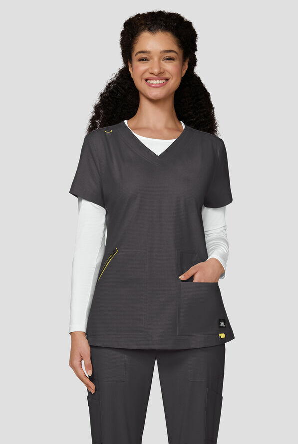 Blusa m&eacute;dica koi Solis Sari STRETCH con cuello en V y 4 bolsillos para mujer - Charcoal - 2