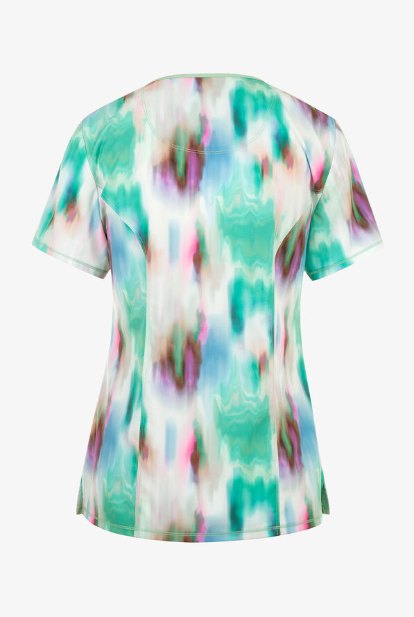 Infinity Auroras Marble Women's 3-Pocket STRETCH V-Neck Print Scrub Top - null - 2