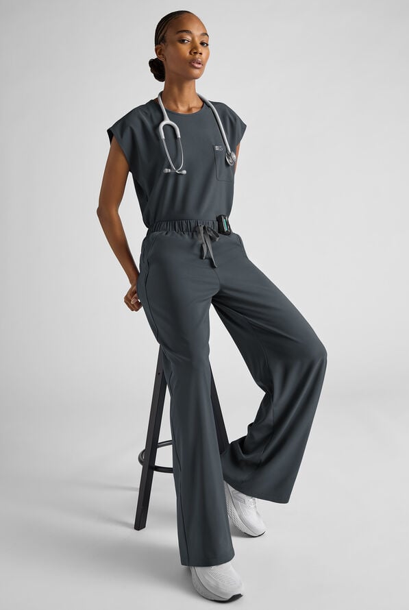 Easy STRETCH Women's Dolman Sleeve Crew Neck Scrub Top - Pewter - 2