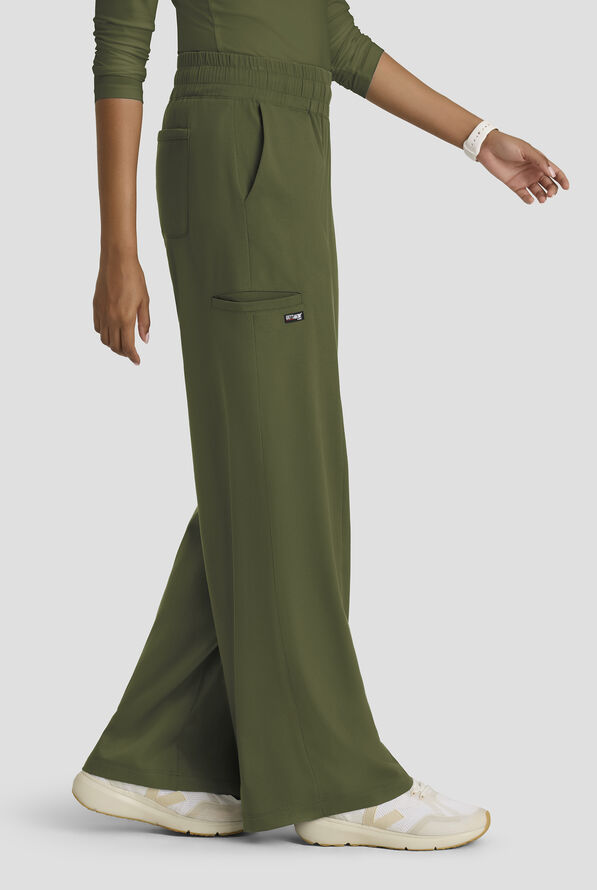 Grey's Anatomy by Barco Emerge Emerson Women's 5-Pocket STRETCH High-Rise Wide Leg Scrub Pants - Olive - 3