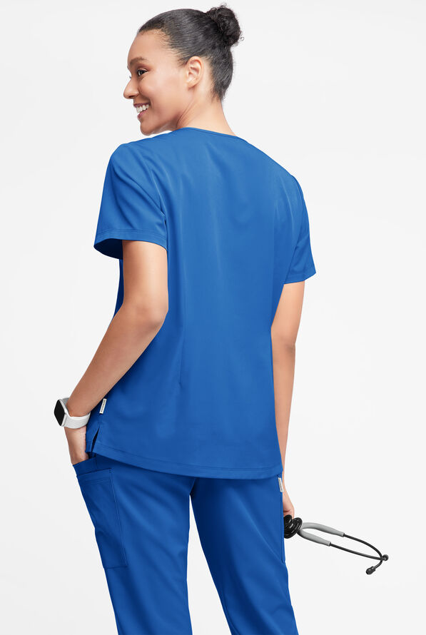 WhisperLite Dahlia Women's 4-Pocket Stretch Notched Neck Scrub Top - Royal - 2