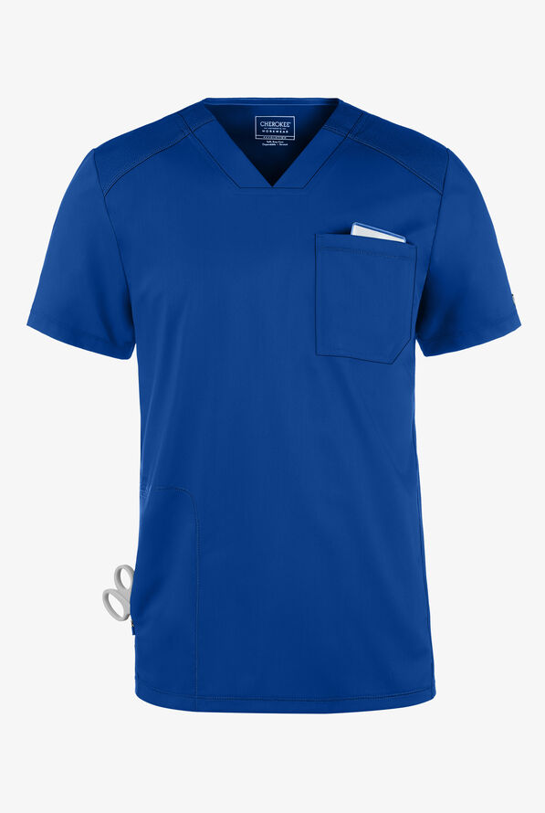 Cherokee Workwear Revolution Men's 2-Pocket STRETCH V-Neck Scrub Top - Royal - 1