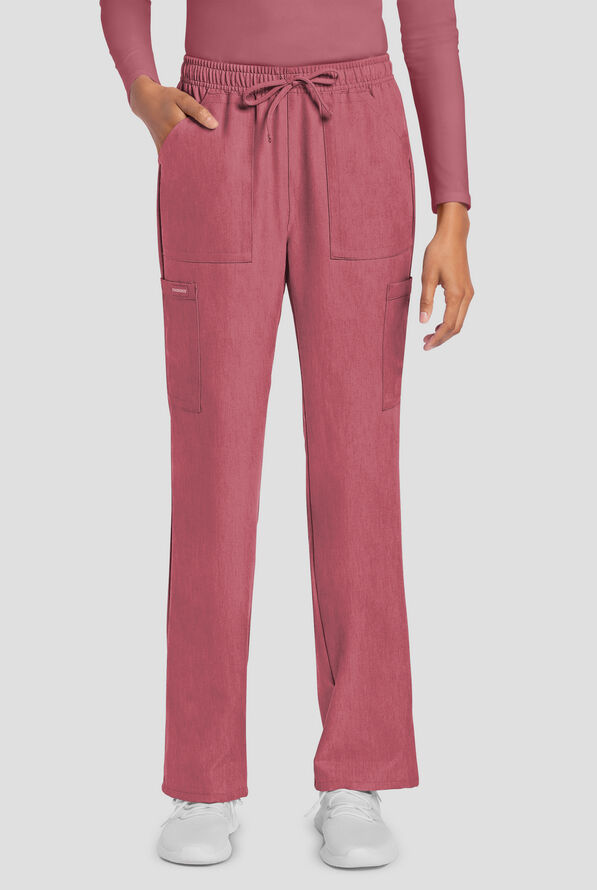 Cherokee Workwear Originals Ultra Women's 4-Pocket Drawstring Cargo Scrub Pants - Heather Cranberry - 1