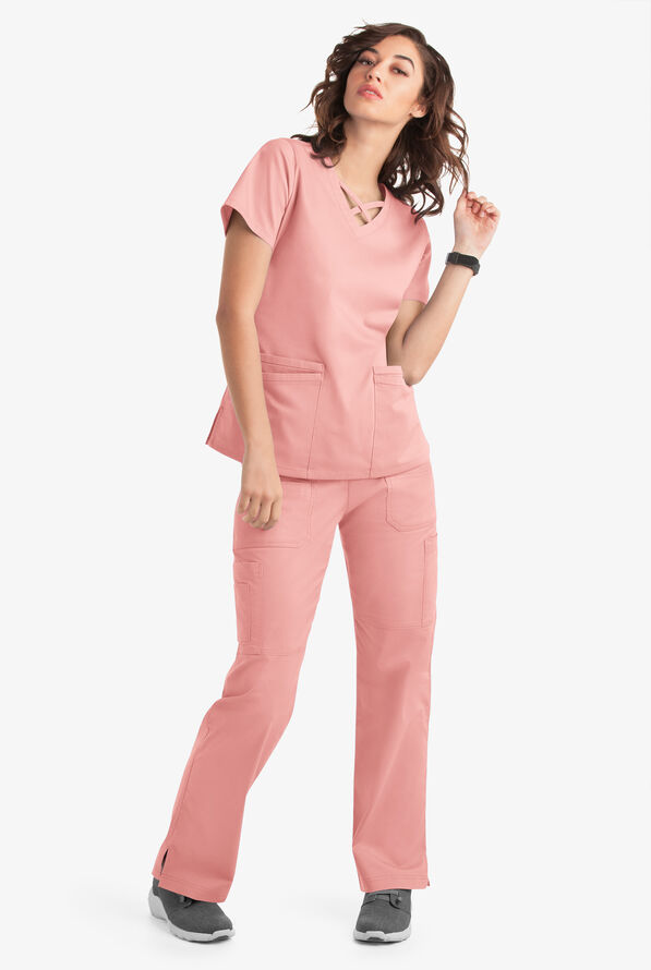 Butter-Soft STRETCH Women's 4-Pocket Crisscross Scrub Top - Rose Water - 6