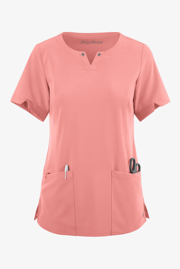 Easy STRETCH Women's Amber 4-Pocket Notch Neck Scrub Top - Autumn Coral - 1