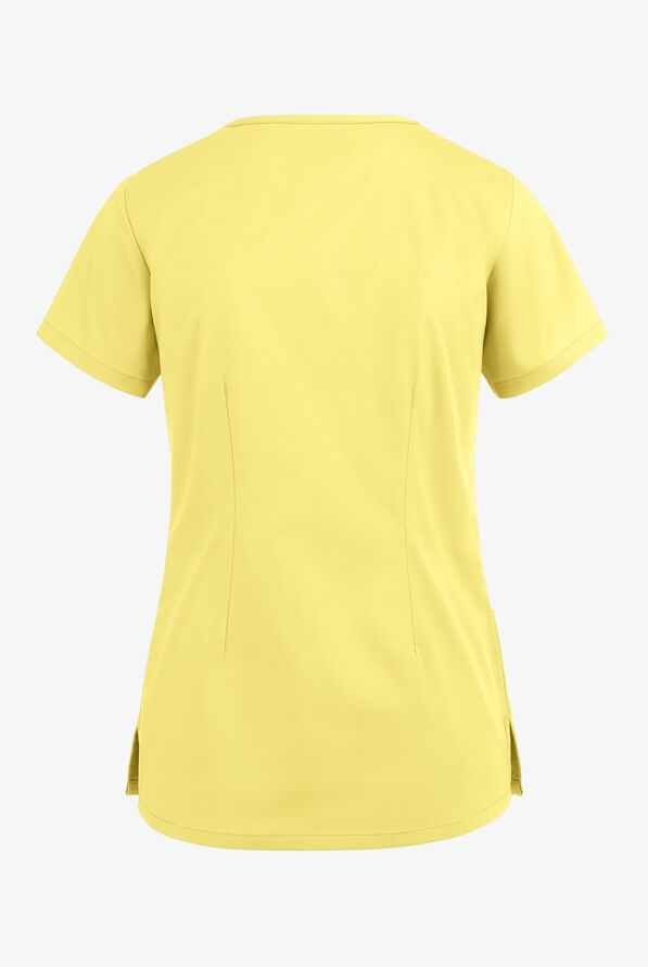 Butter-Soft STRETCH Women's 3-Pocket V-Neck Mock Wrap Scrub Top - Lemon Sherbet - 4