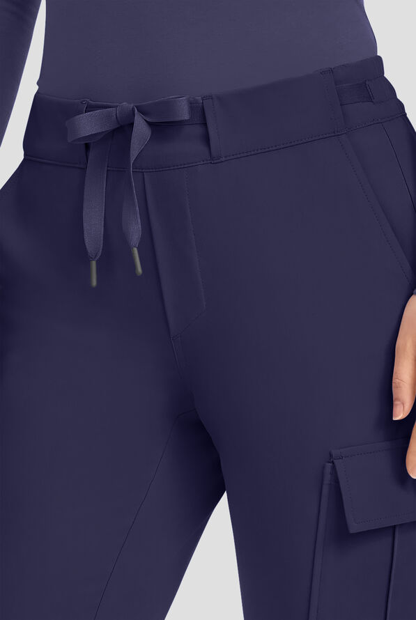 Healing Hands Quest Blair Women's 6-Pocket STRETCH Flare Leg Drawstring Cargo Scrub Pants - Petite - Navy - 3