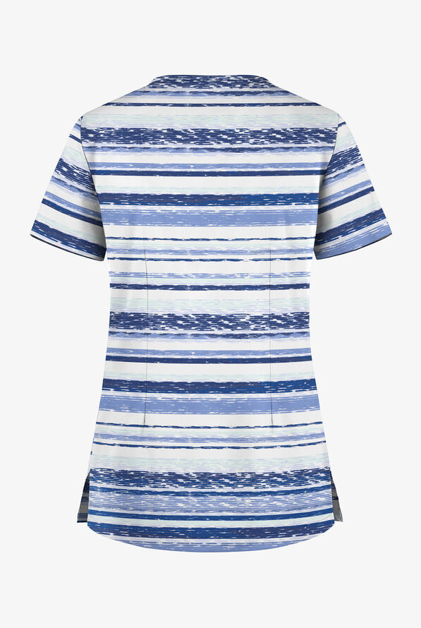 Butter-Soft STRETCH Shockwave Artic Blue Women's 1-Pocket Tuck-In V-Neck Print Scrub Top - null - 2