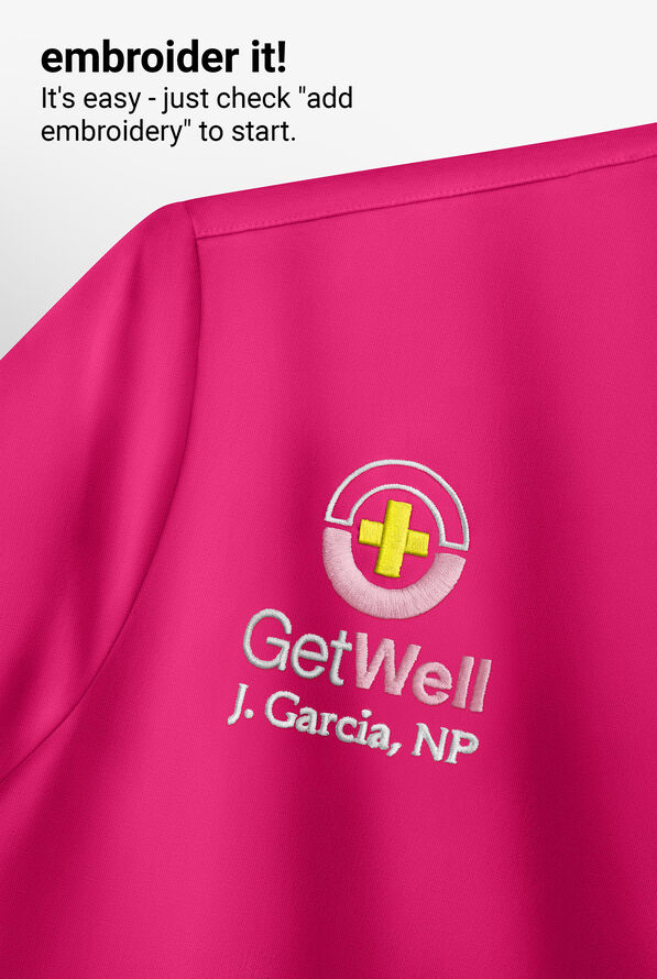 UA Exclusive Cherokee Workwear Revolution Women's 2-Pocket STRETCH Mesh Trim V-Neck Scrub Top - Wild Strawberry - 5