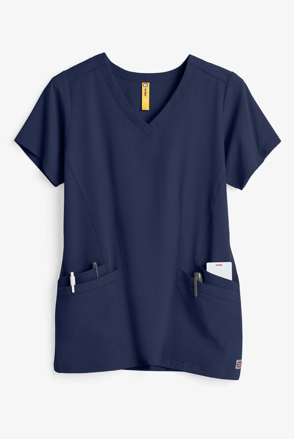 WonderWink Aero Women's 4-Pocket STRETCH Flex Back V-Neck Scrub Top - Navy - 4