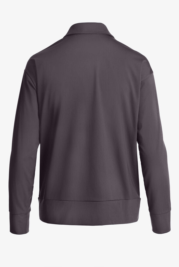 Grey's Anatomy by Barco Knit STRETCH Ease Warm Up Women's 4-Pocket Zip Front Scrub Jacket - Steel Gray - 2