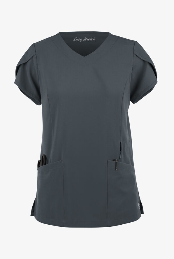 Blusa médica Easy STRETCH Daisy con cuello en V y 4 bolsillos para mujer - Pewter - 1