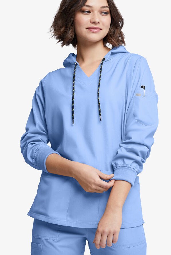 Strictly Scrubs Women's 5-Pocket Long Sleeve Pullover Hoodie - Ceil Blue - 2