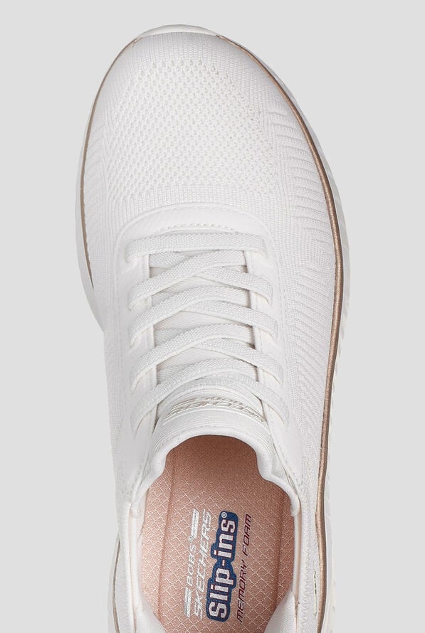 Skechers BOBS Sport Squad Chaos White/Gold Women's Slip Ins Knit Bungee Athletic Shoes - null - 2