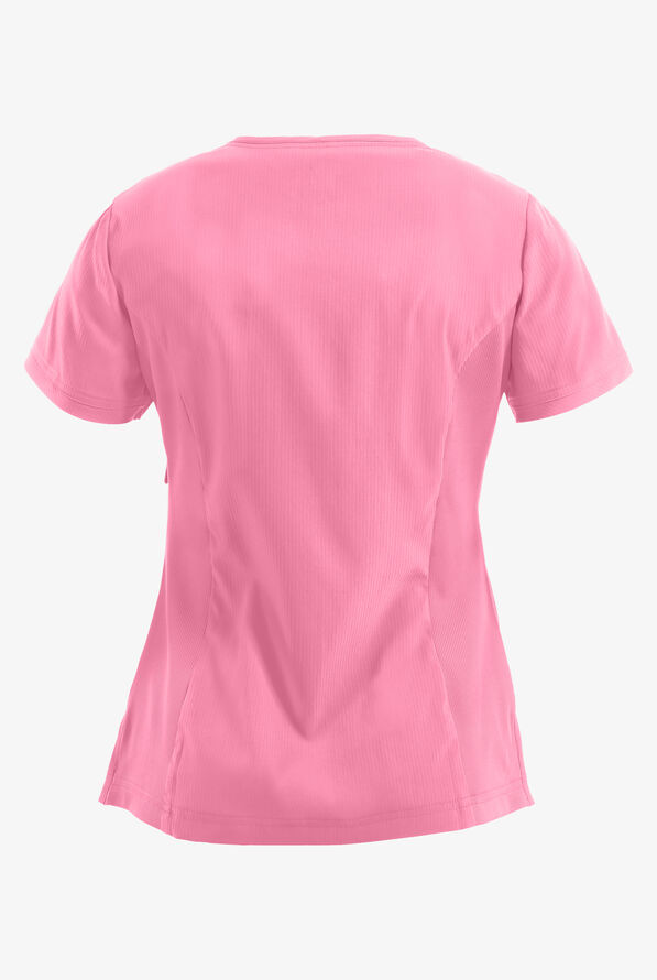 koi Lite™ Philosophy Women's 3-Pocket Mock Wrap Side Zipper Scrub Top - Peony Pink - 2