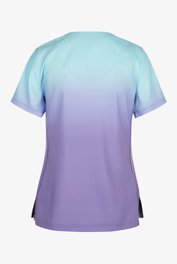 koi Lite French Lavendar Blue Ombre Women's 2-Pocket V-Neck Print Scrub Top - null - 2