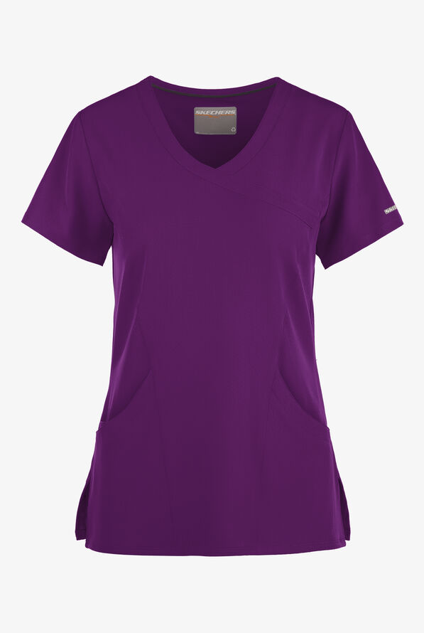 Blusa médica Skechers by Barco Reliance STRETCH estilo cruzado con 3 bolsillos para mujer - Grape - 1