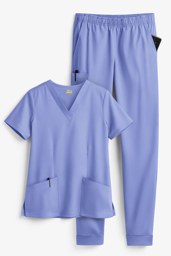 Tafford Active STRETCH Women's 5-Pocket Jogger Scrub Set - Ceil Blue - 1
