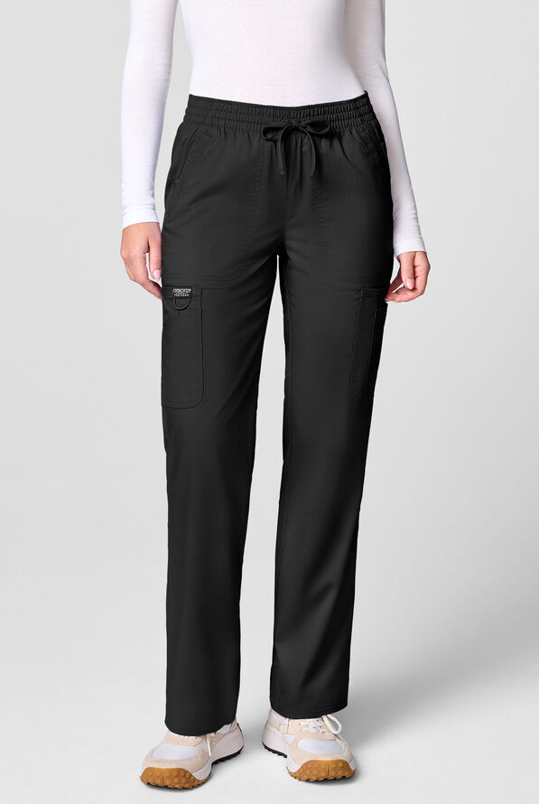 Cherokee Workwear Revolution Women's 12-Pocket STRETCH Drawstring Straight pant - Black - 1