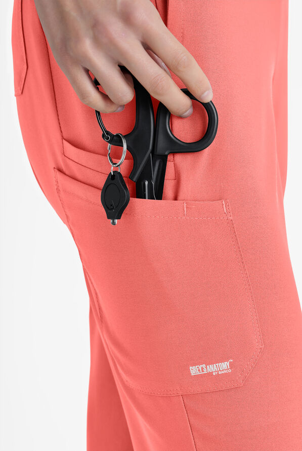 Grey's Anatomy by Barco Evolve STRETCH Cosmo Women's 6-Pocket Cargo Scrub Pants - Sunset Coral - 2