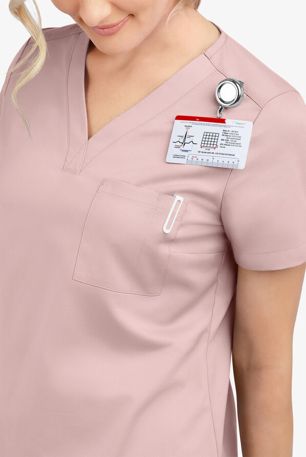 Butter-Soft STRETCH Women's 2-Pocket V-Neck Tuck-In Scrub Top - Mauve Shadow - 5