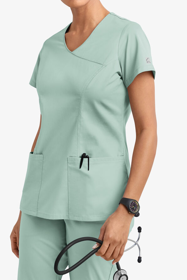 Blusa m&eacute;dica UA Butter-Soft STRETCH estilo cruzado con cuello en V y 3 bolsillos para mujer - Eucalyptus Leaf - 2