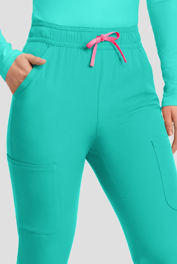 Med Couture Amp Women's 4-Pocket STRETCH High Waist Flare Leg Cargo Scrub Pant - Teal Tonic - 2