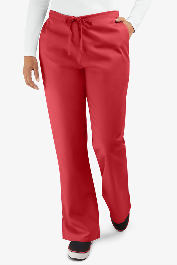 Cherokee Workwear Women's 3-Pocket Flare Leg Drawstring Scrub Pants - Petite - Red - 1