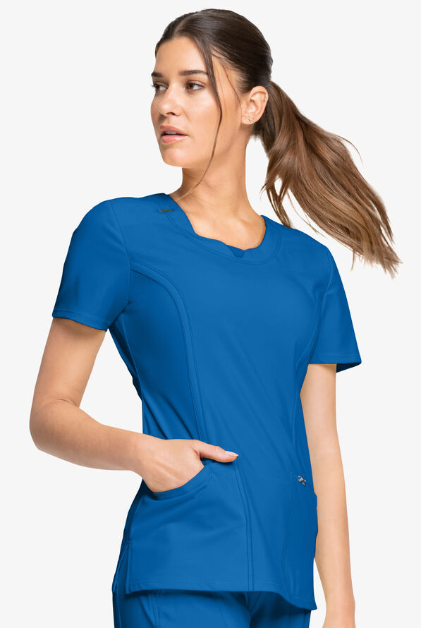 Infinity Women's 3-Pocket STRETCH Round Neck Scrub Top - Royal - 3
