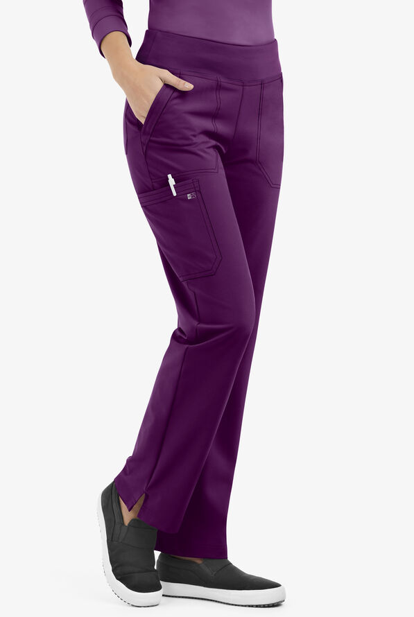 Easy STRETCH Sienna Women's 5-Pocket Sport Yoga Scrub Pants - Tall - Eggplant - 1