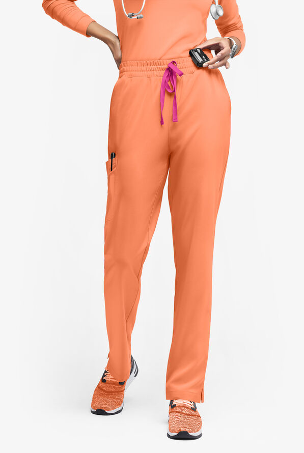 Easy STRETCH Naya Women’s Natural Waist 6-Pocket Straight Leg Scrub Pants - Petite - CORAL HAZE/GLAM PINK - 1