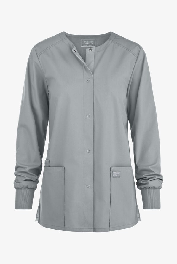 Cherokee Workwear Professionals Women's 3-Pocket STRETCH Snap Front Scrub Jacket - Grey - 1