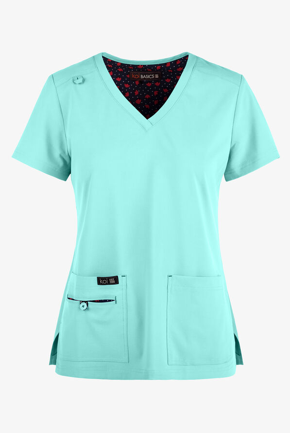 koi Basics Becca Women's 4-Pocket STRETCH V-Neck Scrub Top - Fresh Mint - 1
